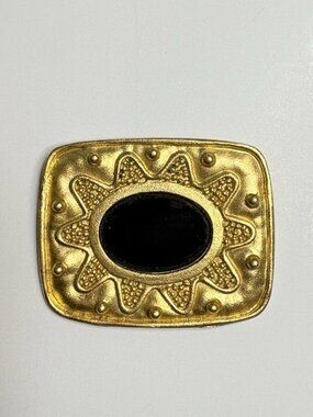 VTG 90s Sun Celestial Pin Brooch Leslie Block Etruscan Revival GoldTone & Black